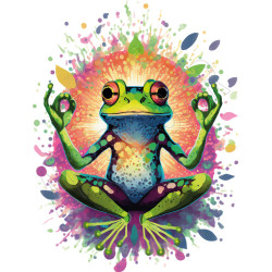 détails t-shirt 100% coton pour femme imprimé d'une grenouille en position de méditation