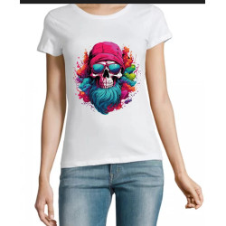 t-shirt femme 100% coton bio couleur blanc crane hipster