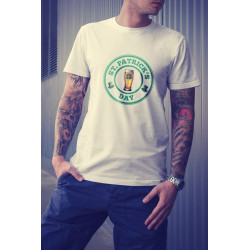 t-shirt blanc 100% coton pour homme imprimé saint patrick's day et choppe de bière