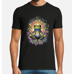t-shirt noir 100% coton pour homme imprimé d'une grenouille en position de méditation