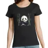 t shirt femme noir un panda mignon au milieu des bambous