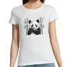 t shirt femme blanc un panda mignon au milieu des bambous
